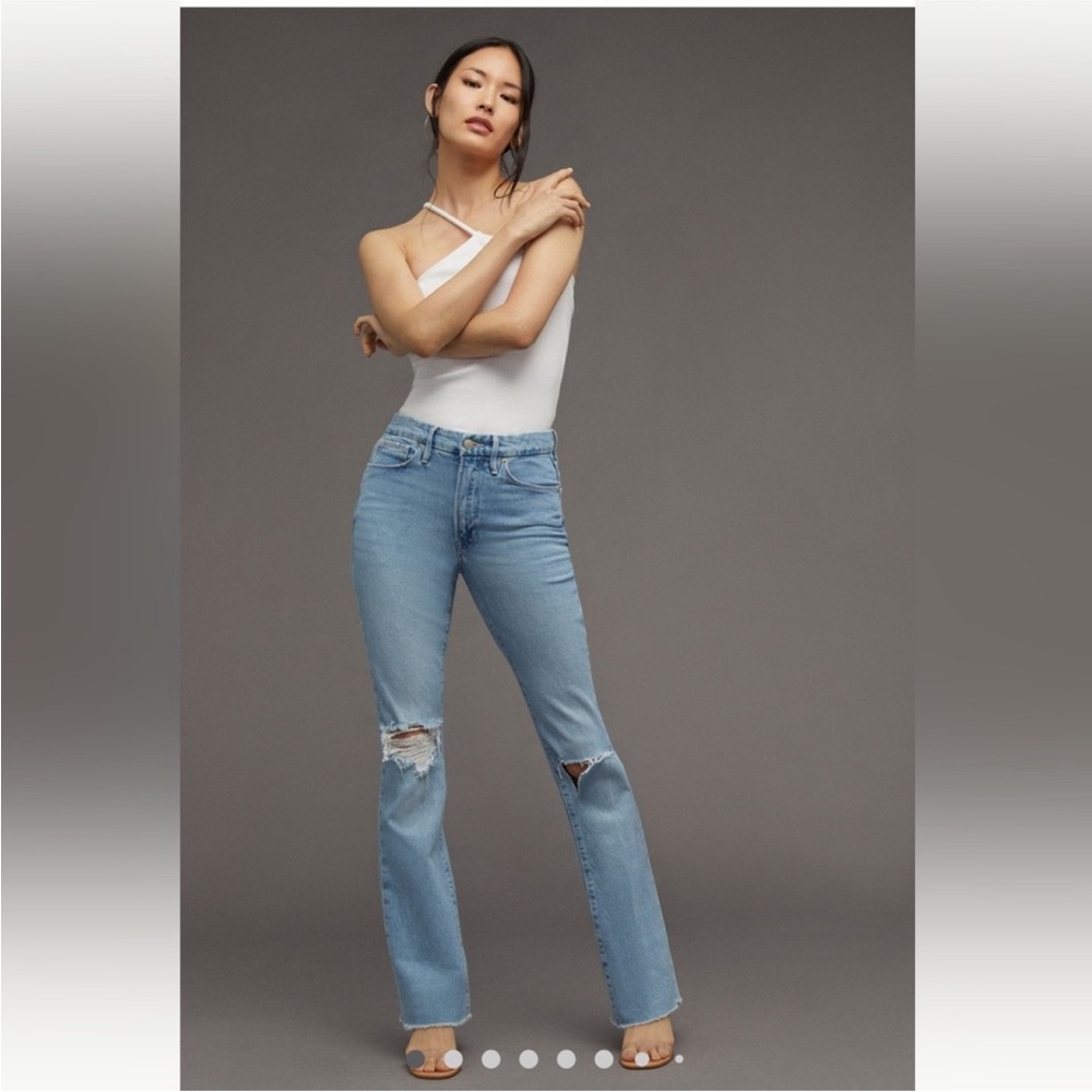 Good American Good Classic Raw Hem Ripped Flare Jeans